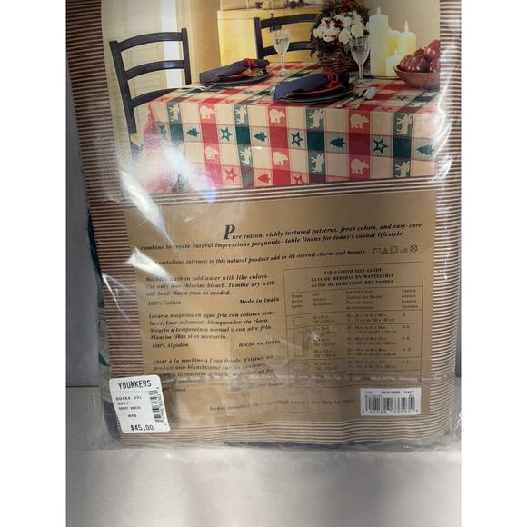 Natural Impressions La Jacquard Tablecloth 60x84 Oval Navy And Green Great North - Picture 4 of 10